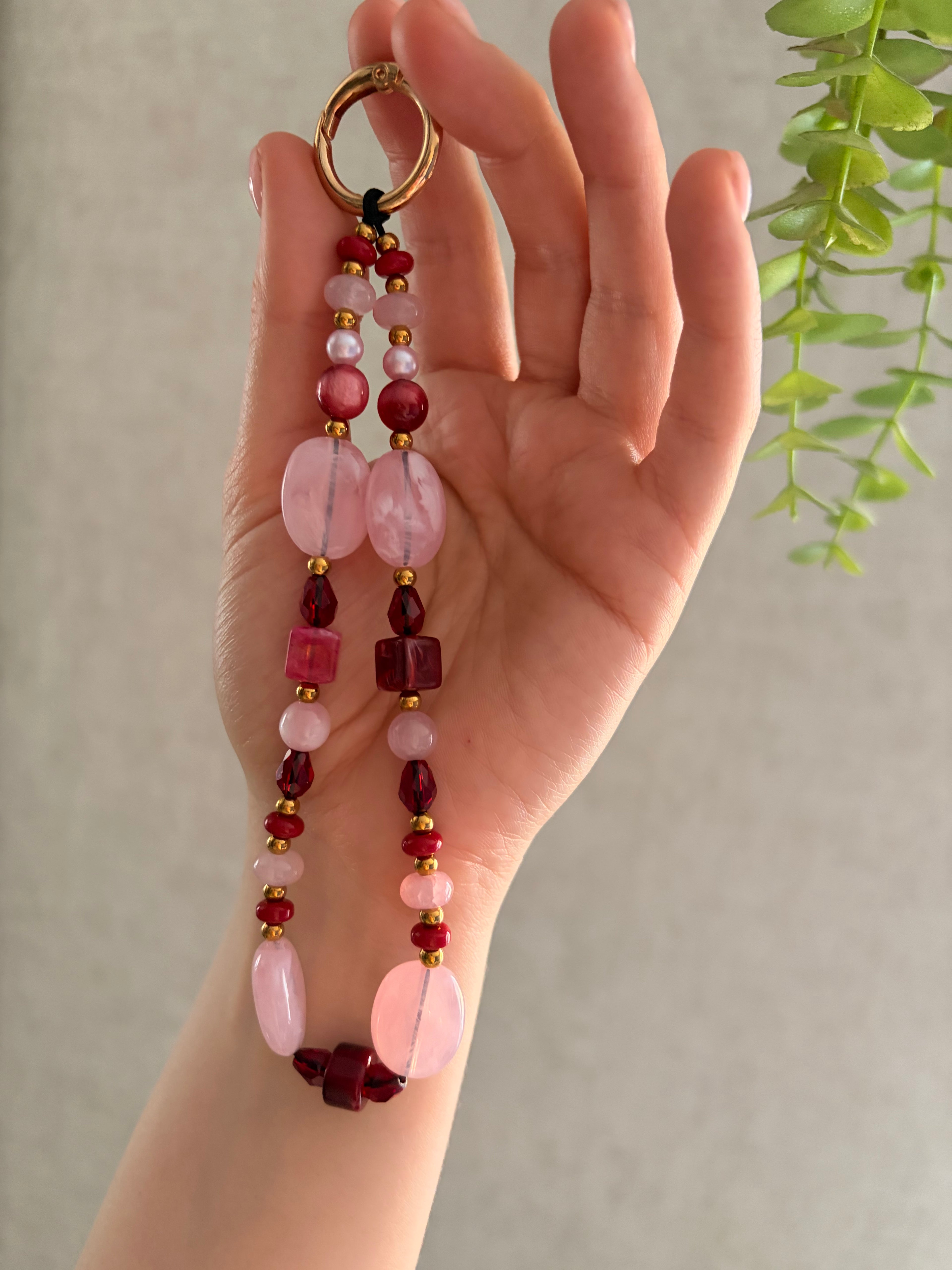 Pink & Burgundy Phone Charm Bag Charm Set