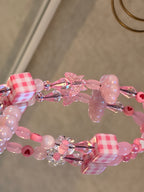 Pink Gingham & Beaded Phone Charm