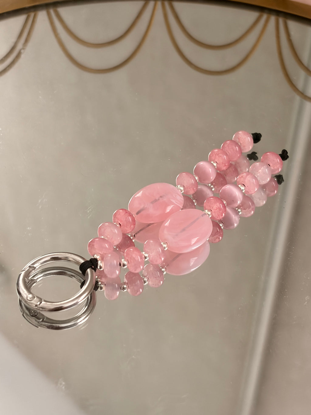 Pink Beaded Bag Charm Keyring Rose Quartz Style Beads