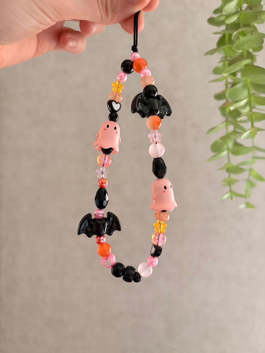 Pink Ghost & Black Bat Phone Charm,