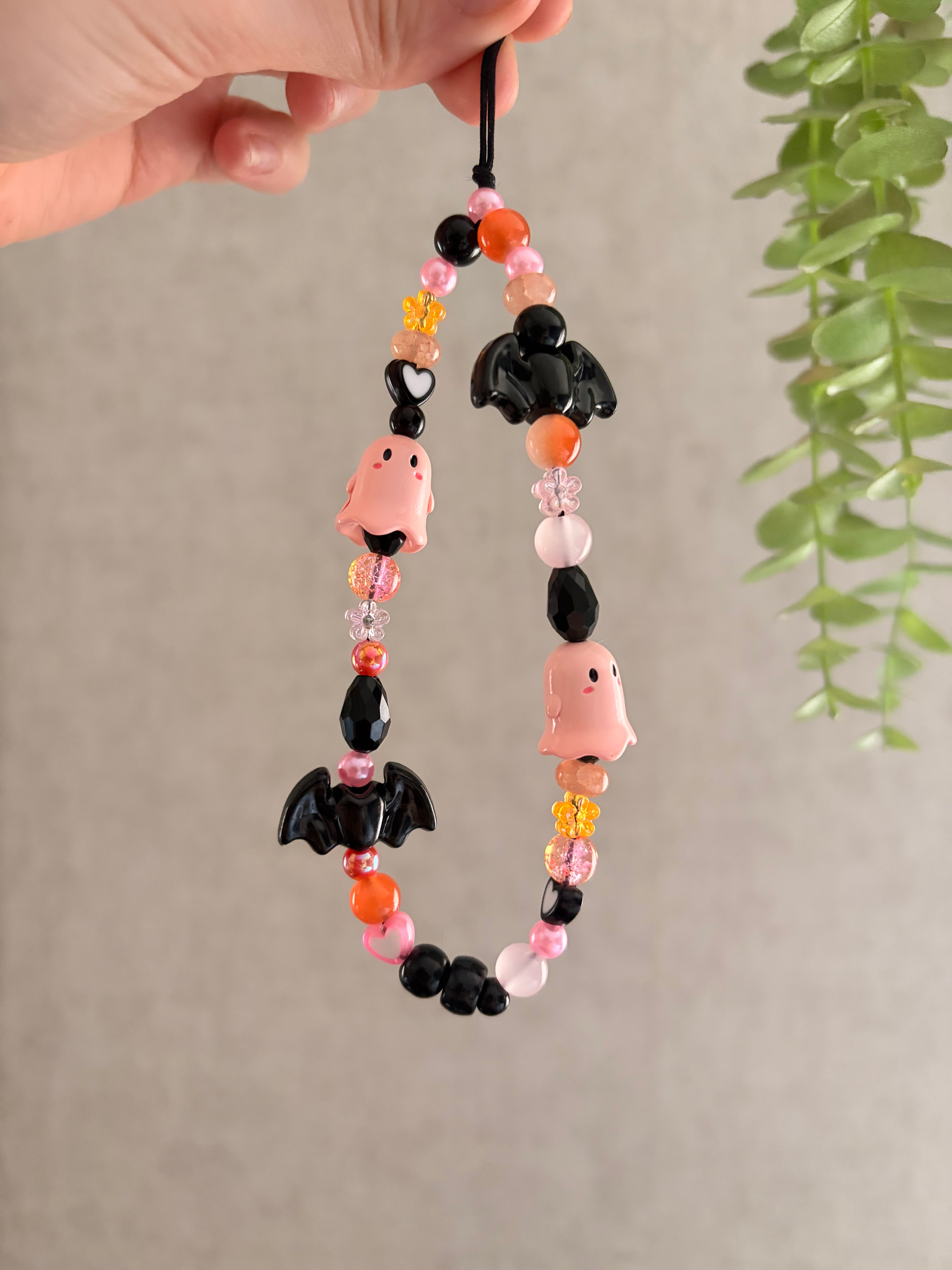 Pink Ghost & Black Bat Phone Charm,
