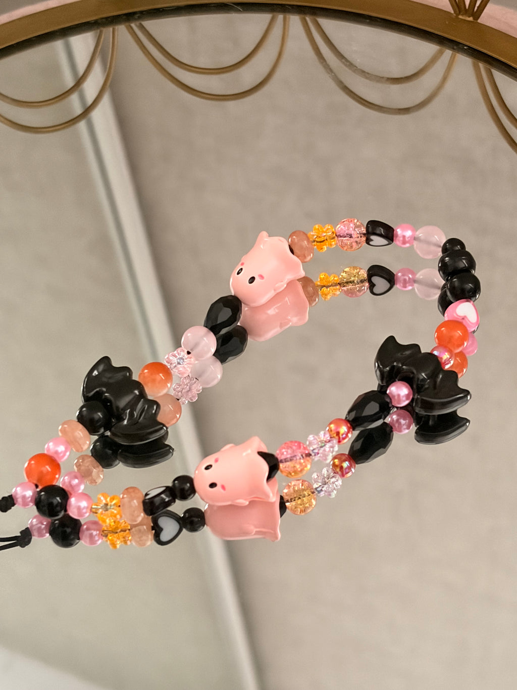 Pink Ghost & Black Bat Phone Charm,