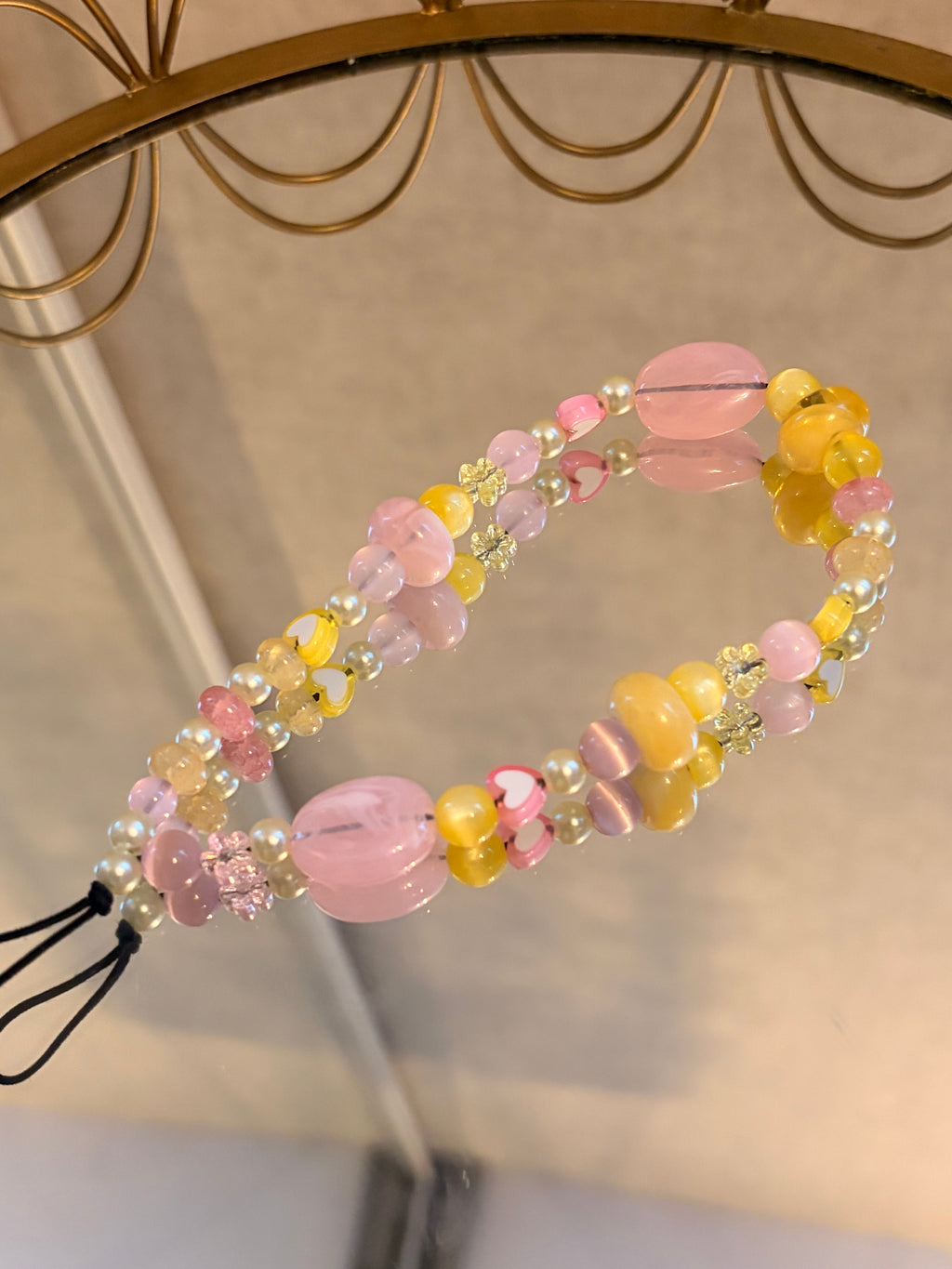 Pink & Yellow Pastel Heart Beaded Phone Charm