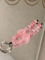 Pink Beaded Bag Charm Keyring Rose Quartz Style Beads