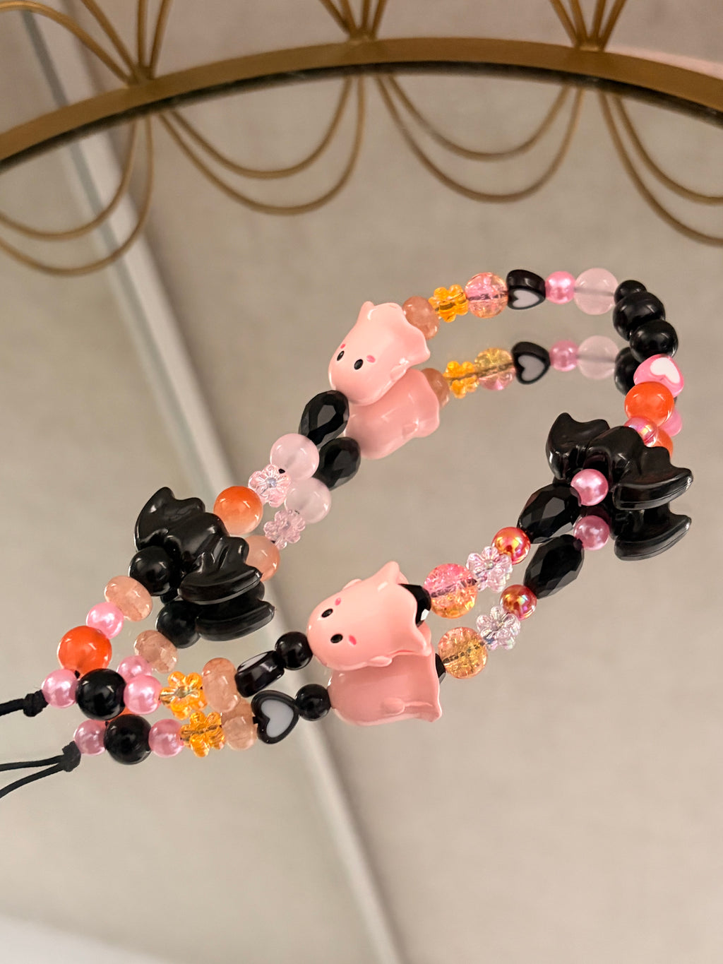 Pink Ghost & Black Bat Phone Charm,