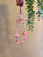 Pink Gingham & Beaded Phone Charm