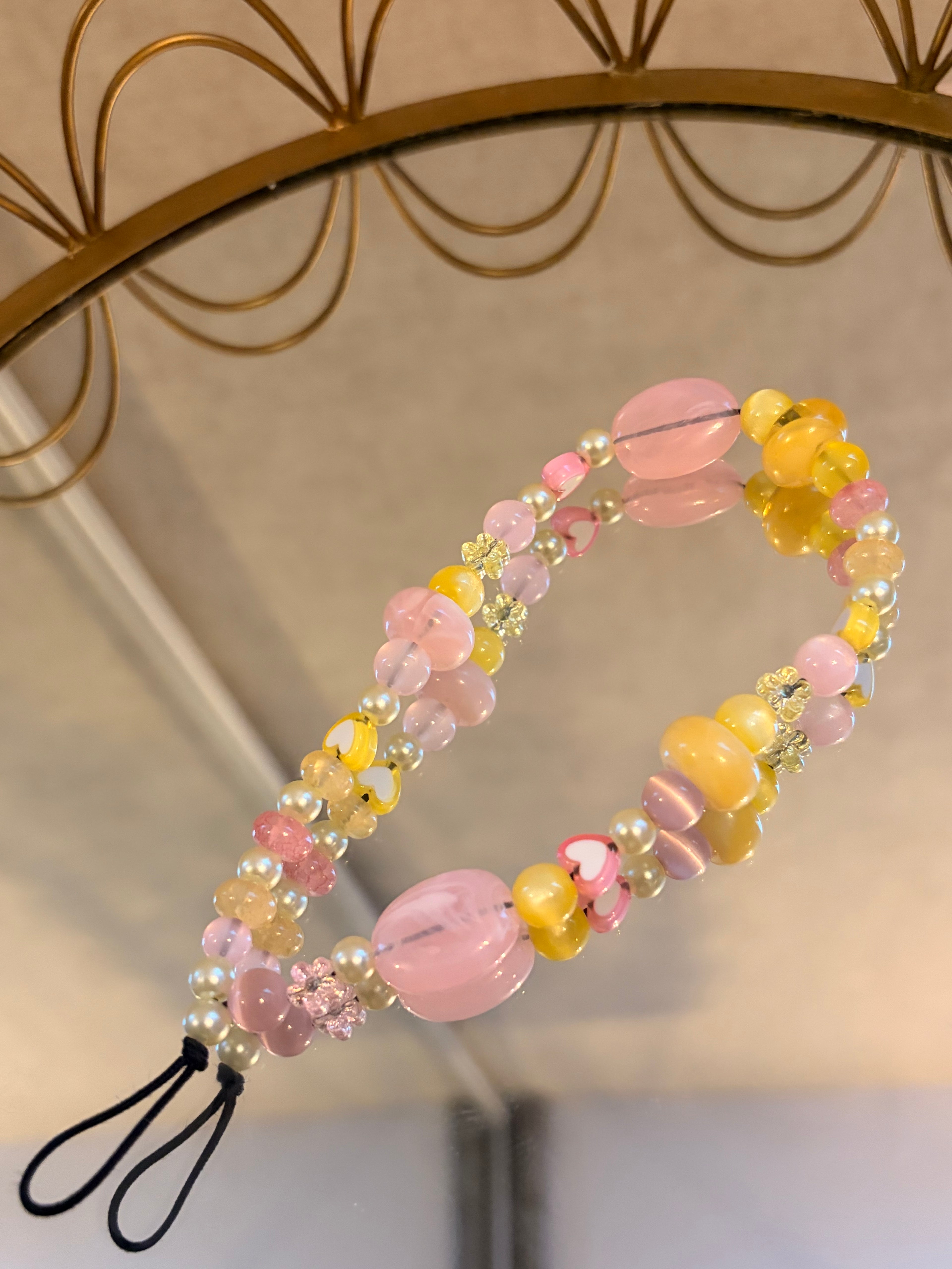 Pink & Yellow Pastel Heart Beaded Phone Charm