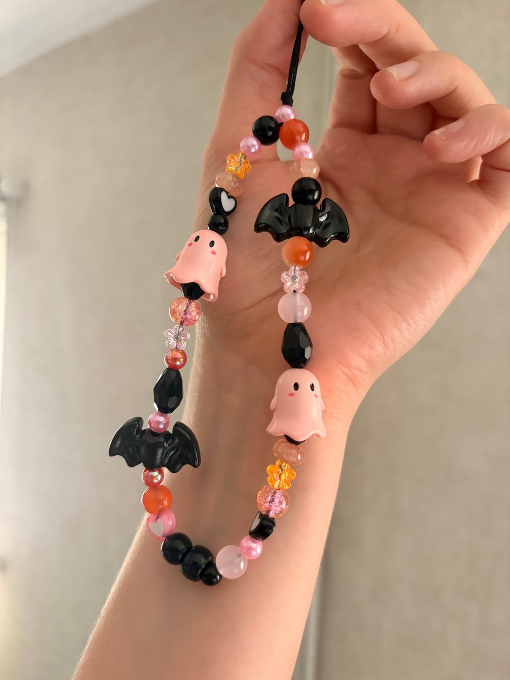 Pink Ghost & Black Bat Phone Charm,