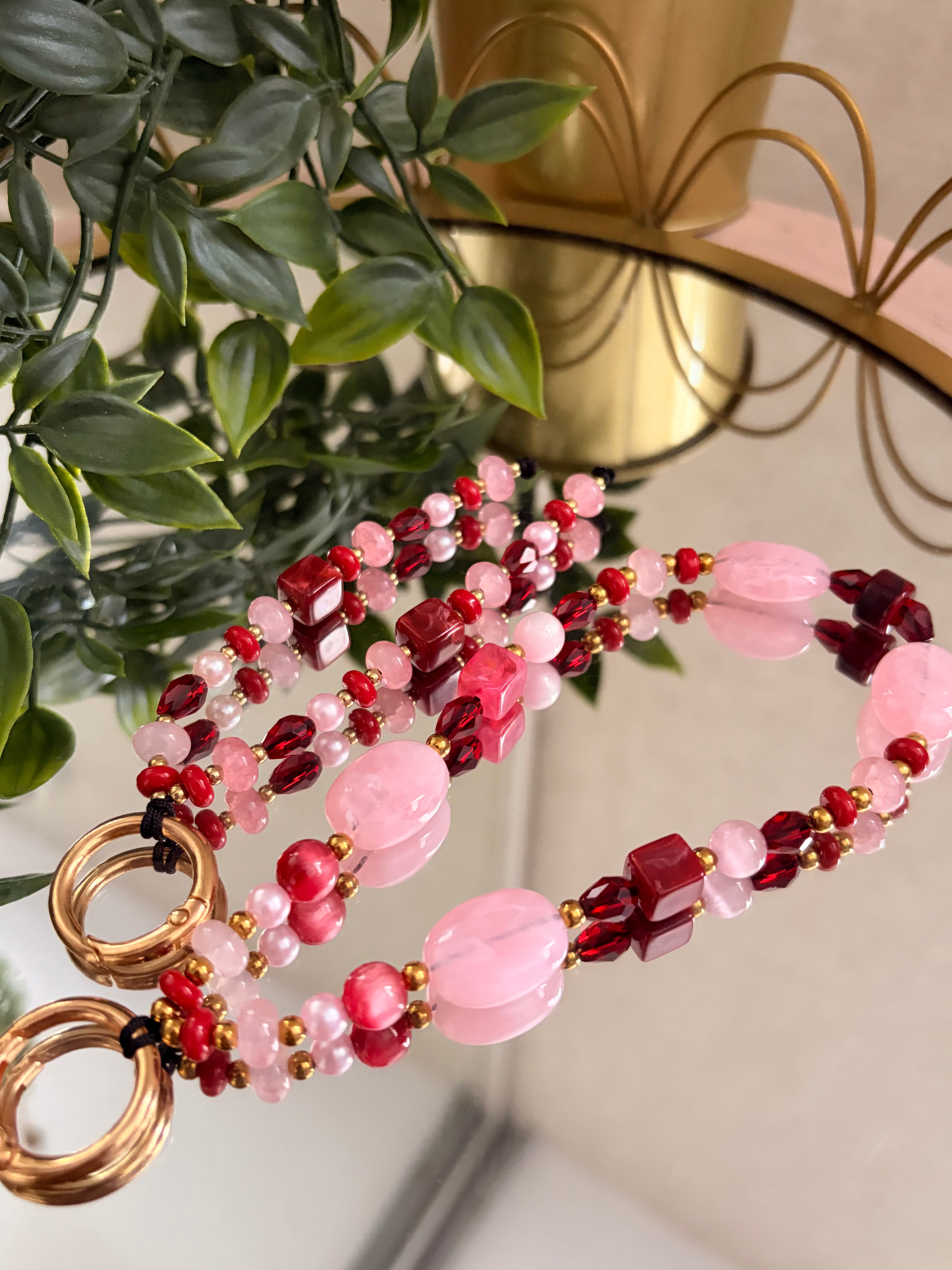 Pink & Burgundy Phone Charm Bag Charm Set