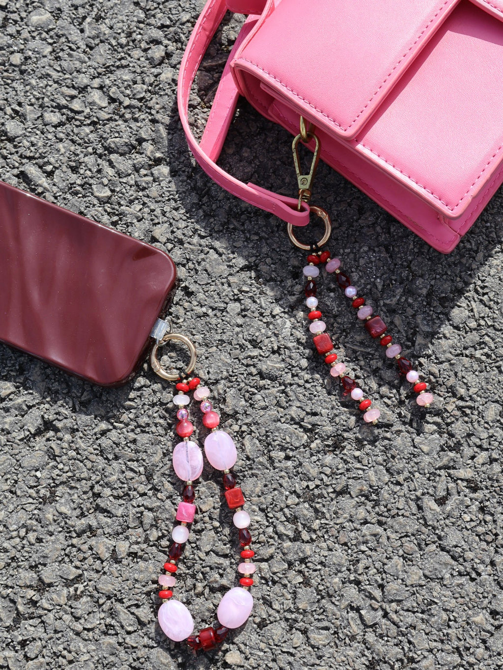 Pink & Burgundy Phone Charm Bag Charm Set