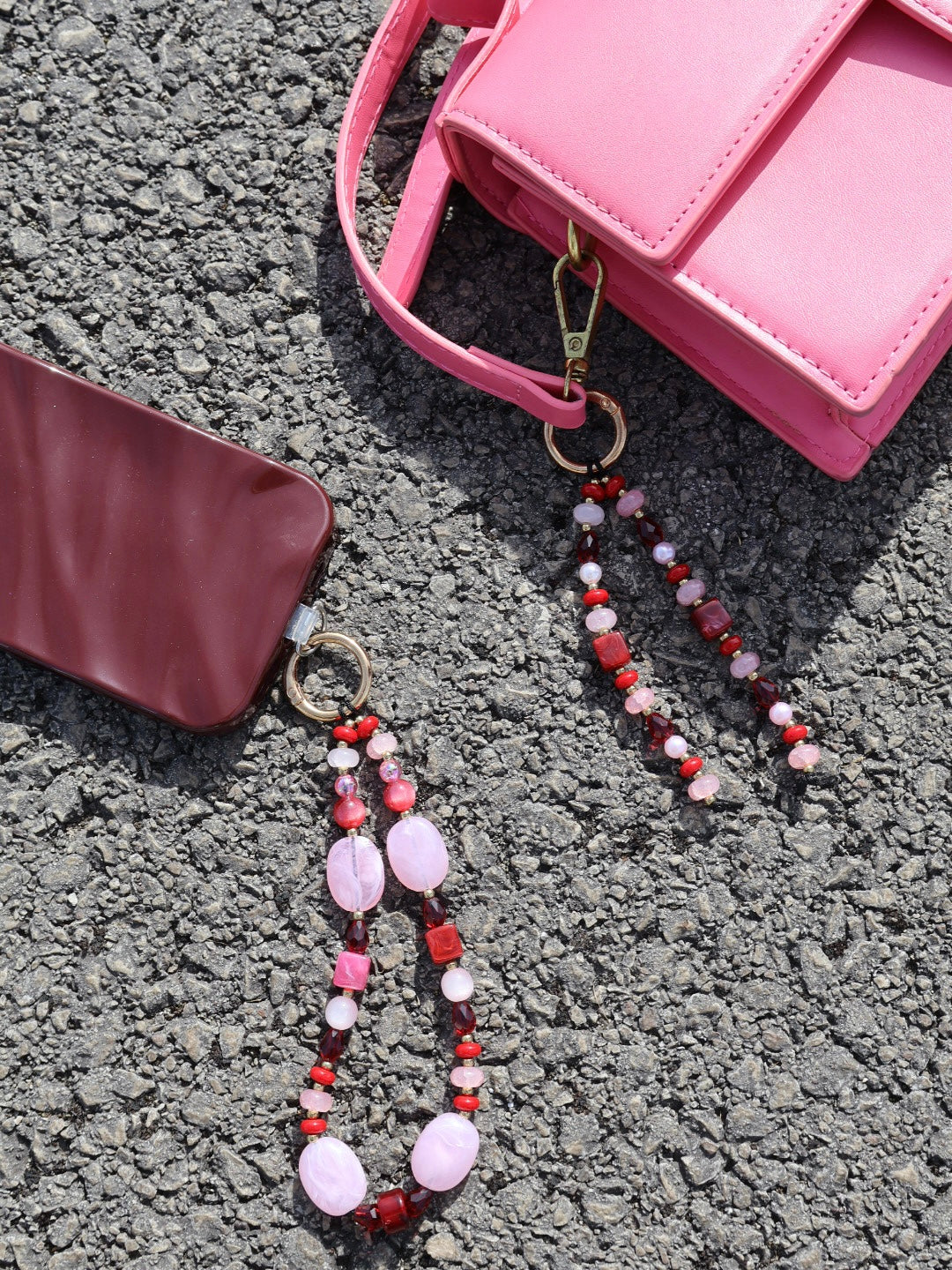 Pink & Burgundy Phone Charm Bag Charm Set