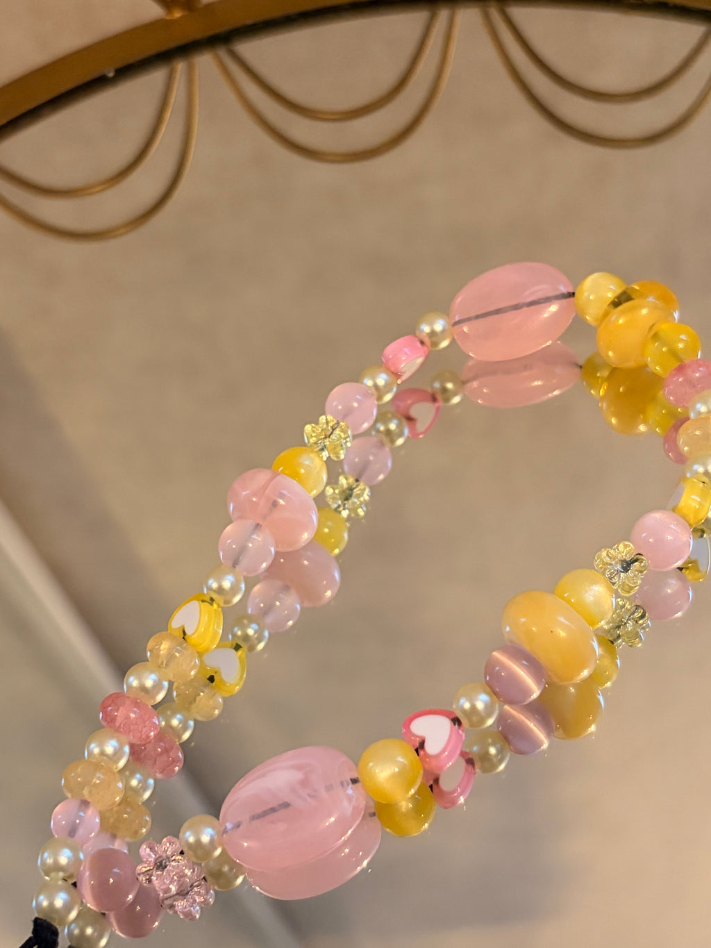 Pink & Yellow Pastel Heart Beaded Phone Charm