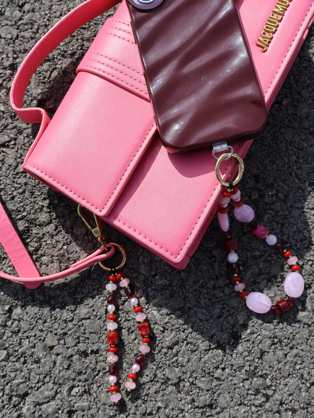 Pink & Burgundy Phone Charm Bag Charm Set