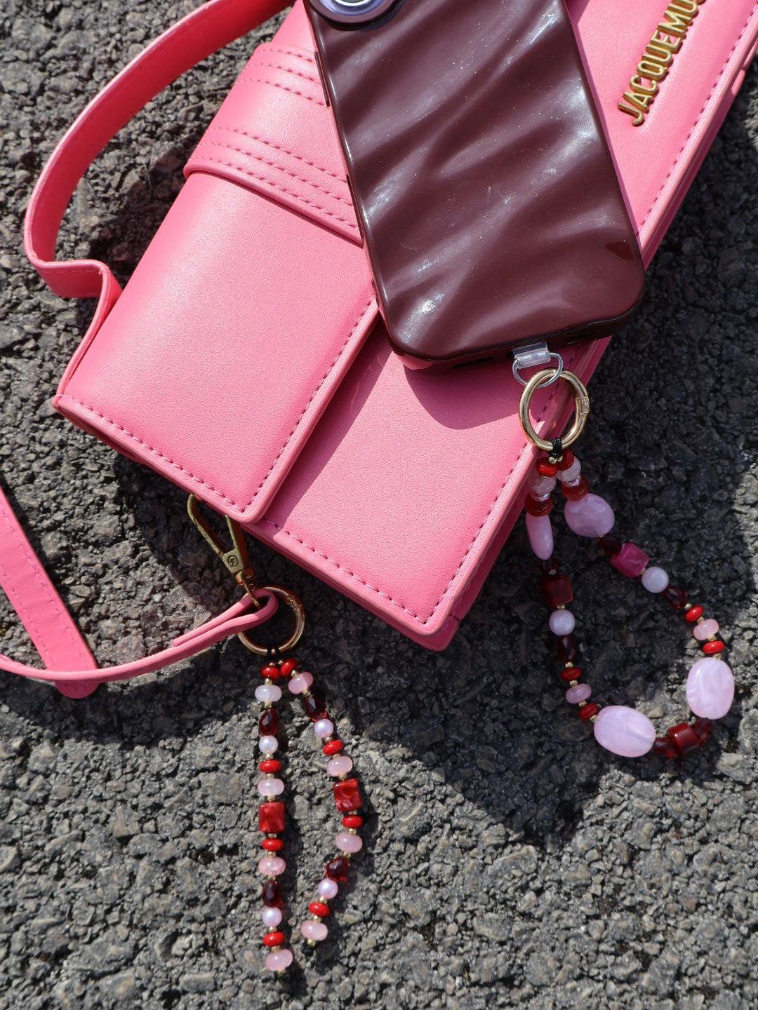 Pink & Burgundy Phone Charm Bag Charm Set