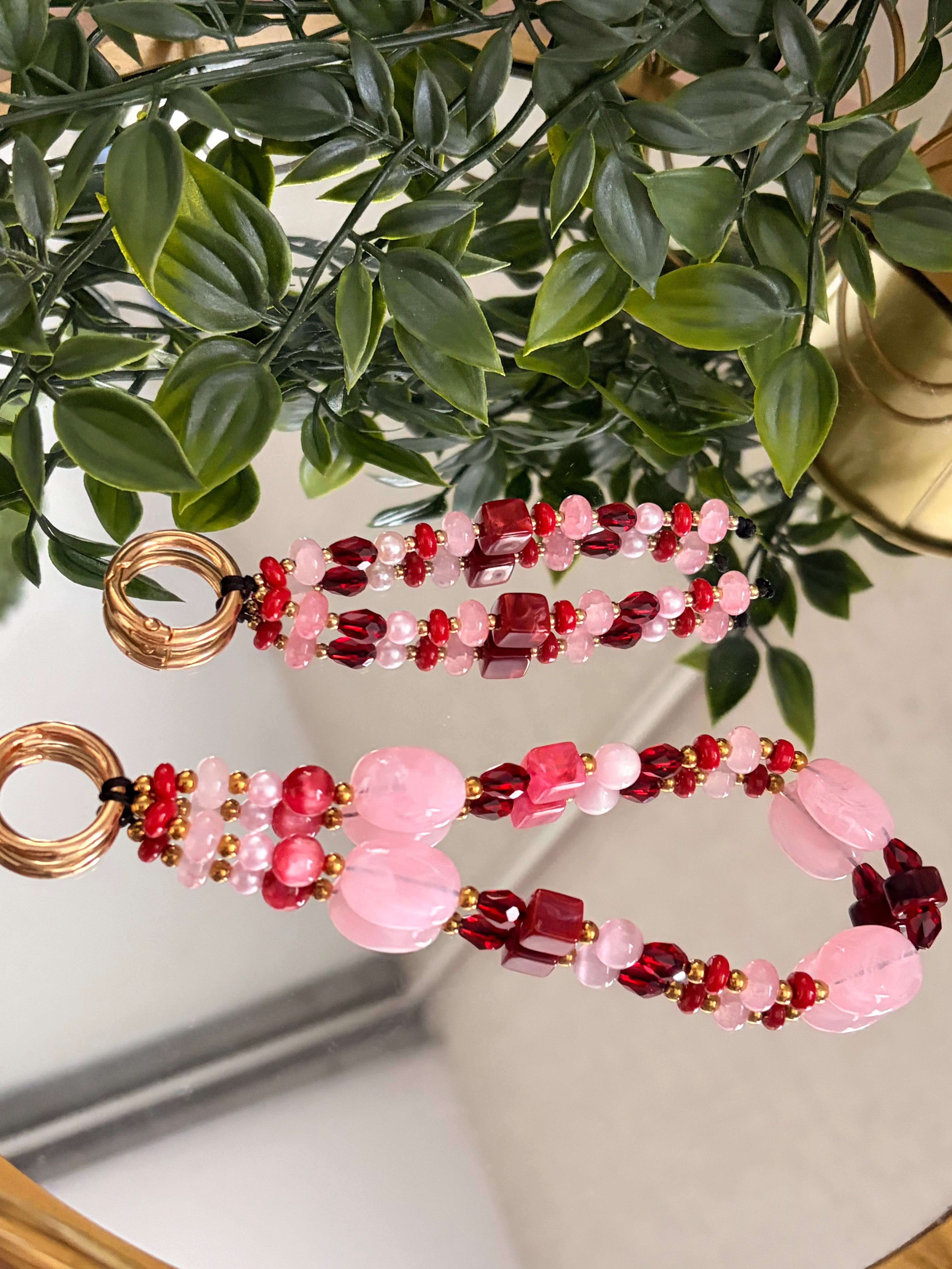 Pink & Burgundy Phone Charm Bag Charm Set