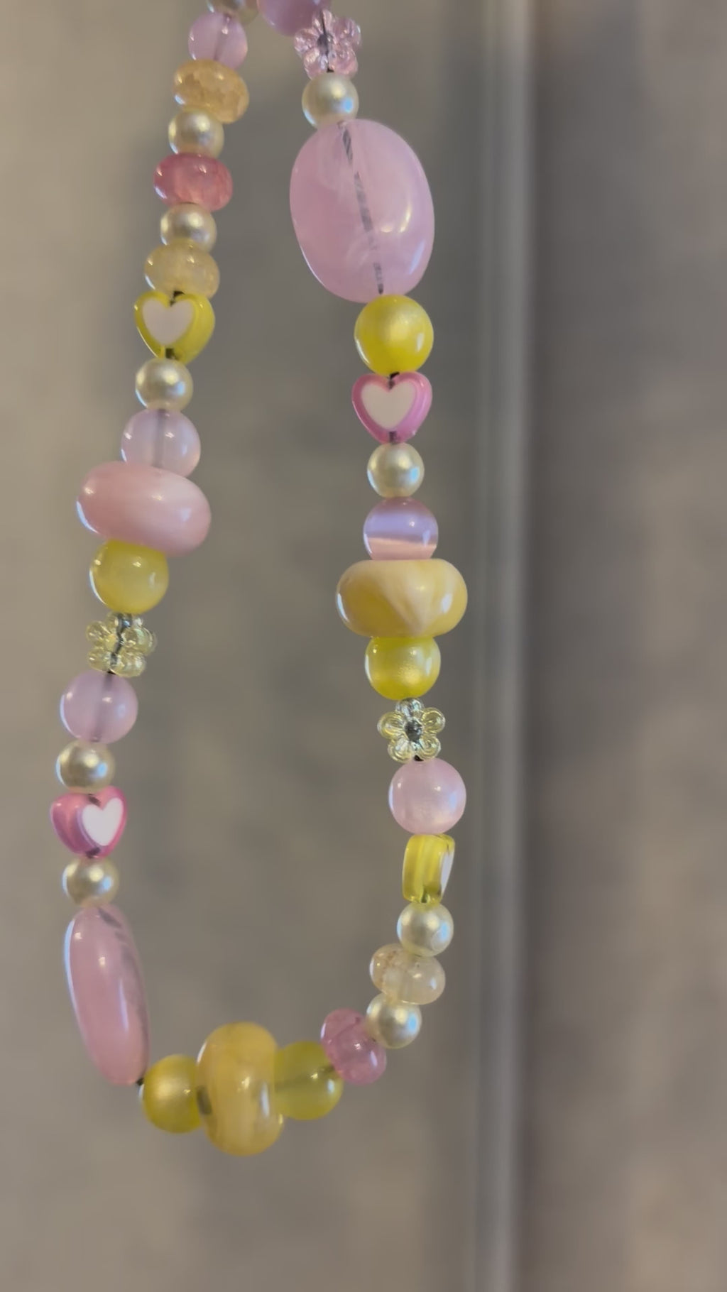 Pink & Yellow Pastel Heart Beaded Phone Charm