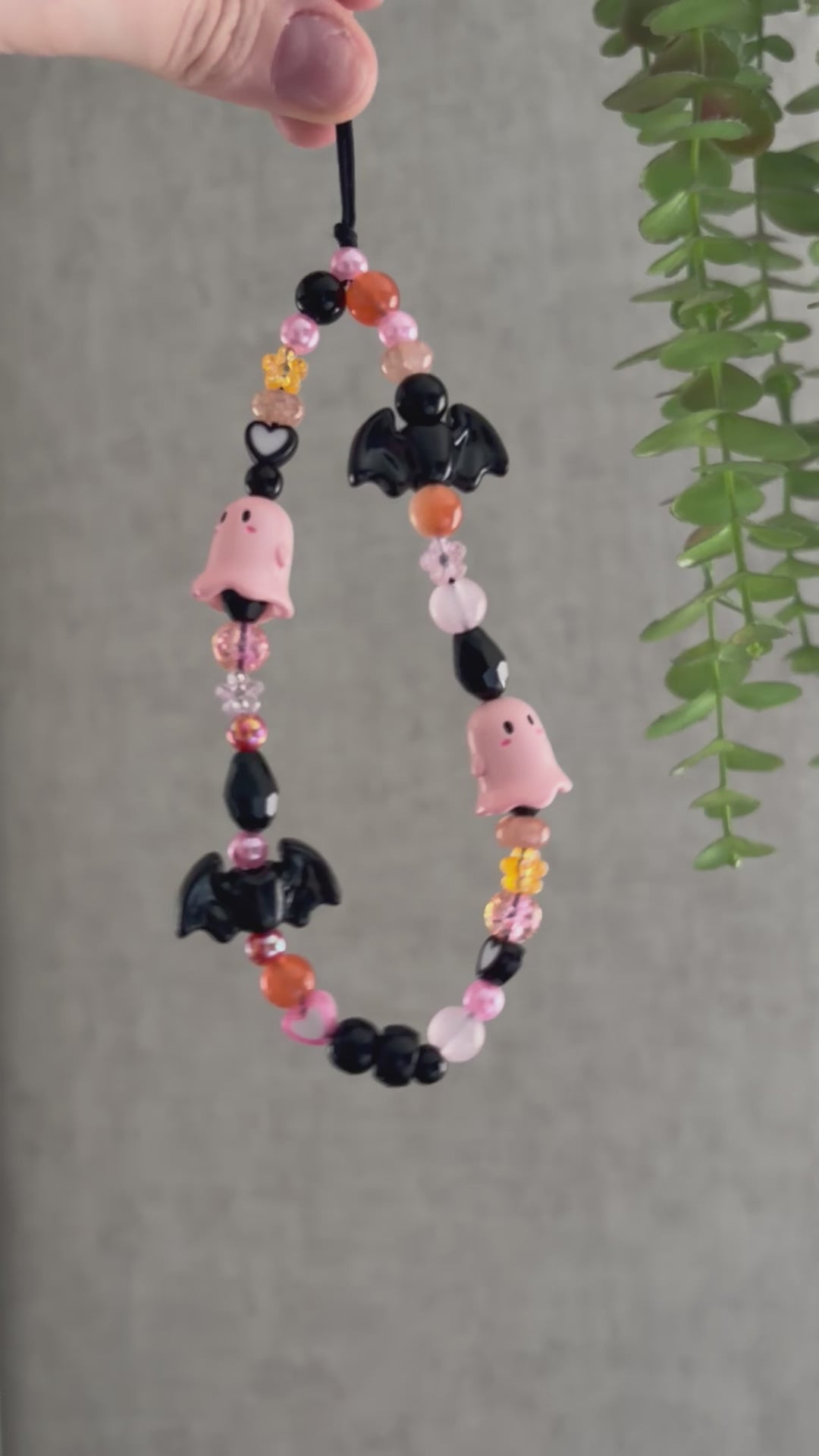 Pink Ghost & Black Bat Phone Charm,
